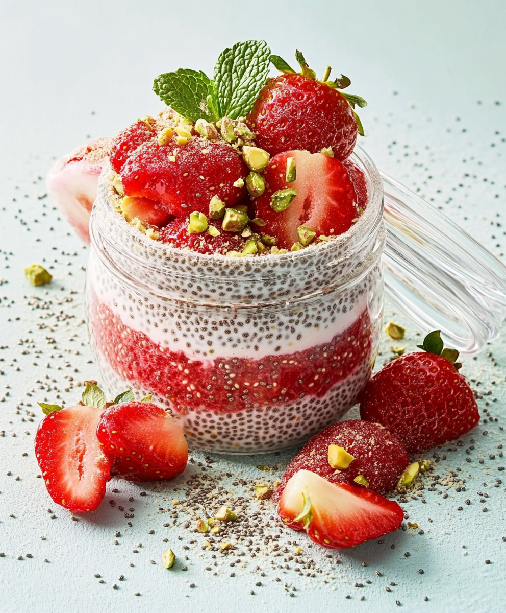 Chiapudding mit Erdbeeren, Minze und Pistazien – Das erfrischende Dessert!