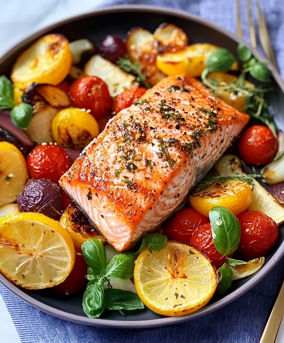 Gebackener Lachs mit mediterranem Ofengemüse – Low Carb für ein gesundes Mahl!