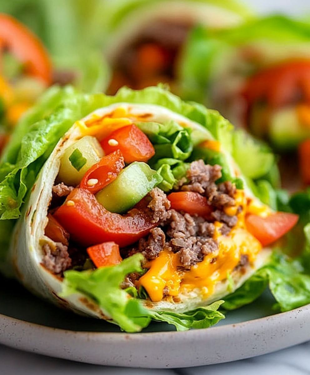 Mini Low Carb Cheeseburger Salad Wraps Platte – Genießen Sie gesund!