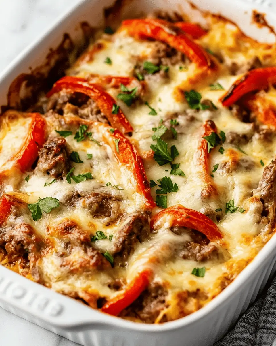 Low Carb Philly Cheesesteak Casserole