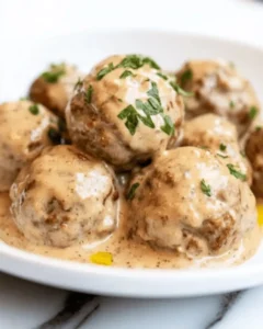 Low Carb Turkey Meatballs in Creamy Mushroom Sauce First Image First Image