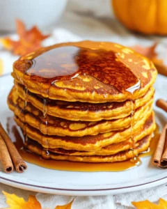 Spiced Pumpkin Pancakes with Maple Syrup First Image First Image