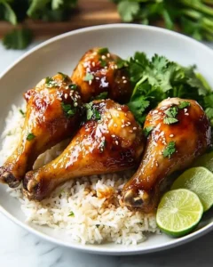 Low Carb Honey soy chicken drumsticks with coconut rice First Image First Image