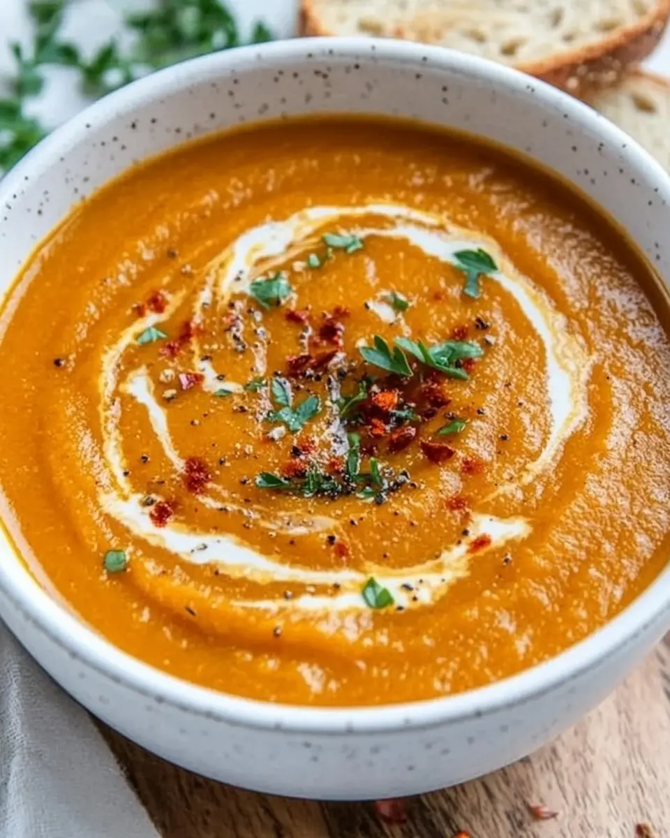 Würzige Butternusskürbis- und Süßkartoffelsuppe Bliss Awaits